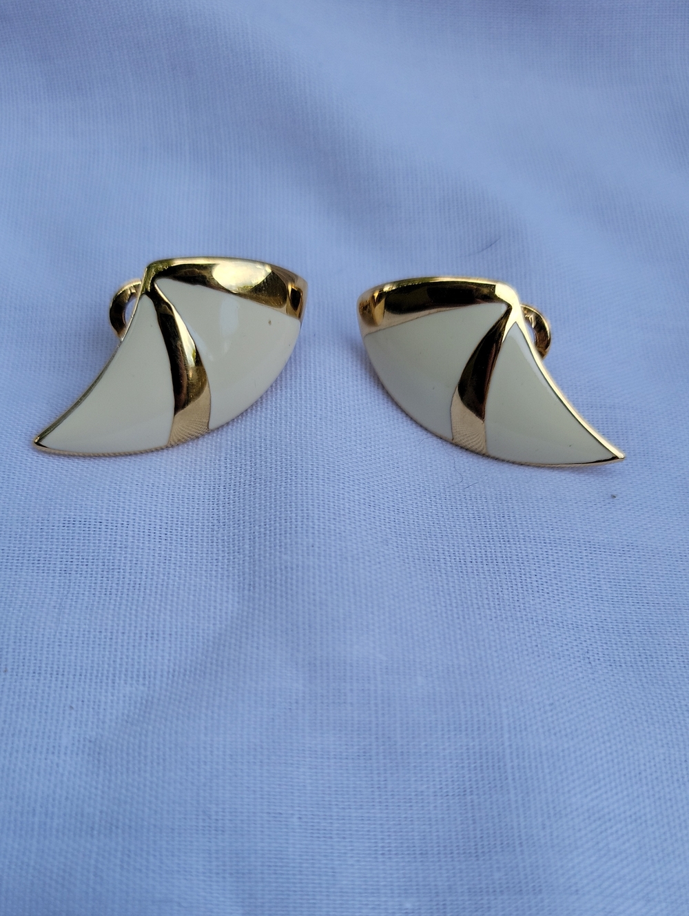 Vintage Monet - Gold Tone and Cream Sculptural Pierced Earrings